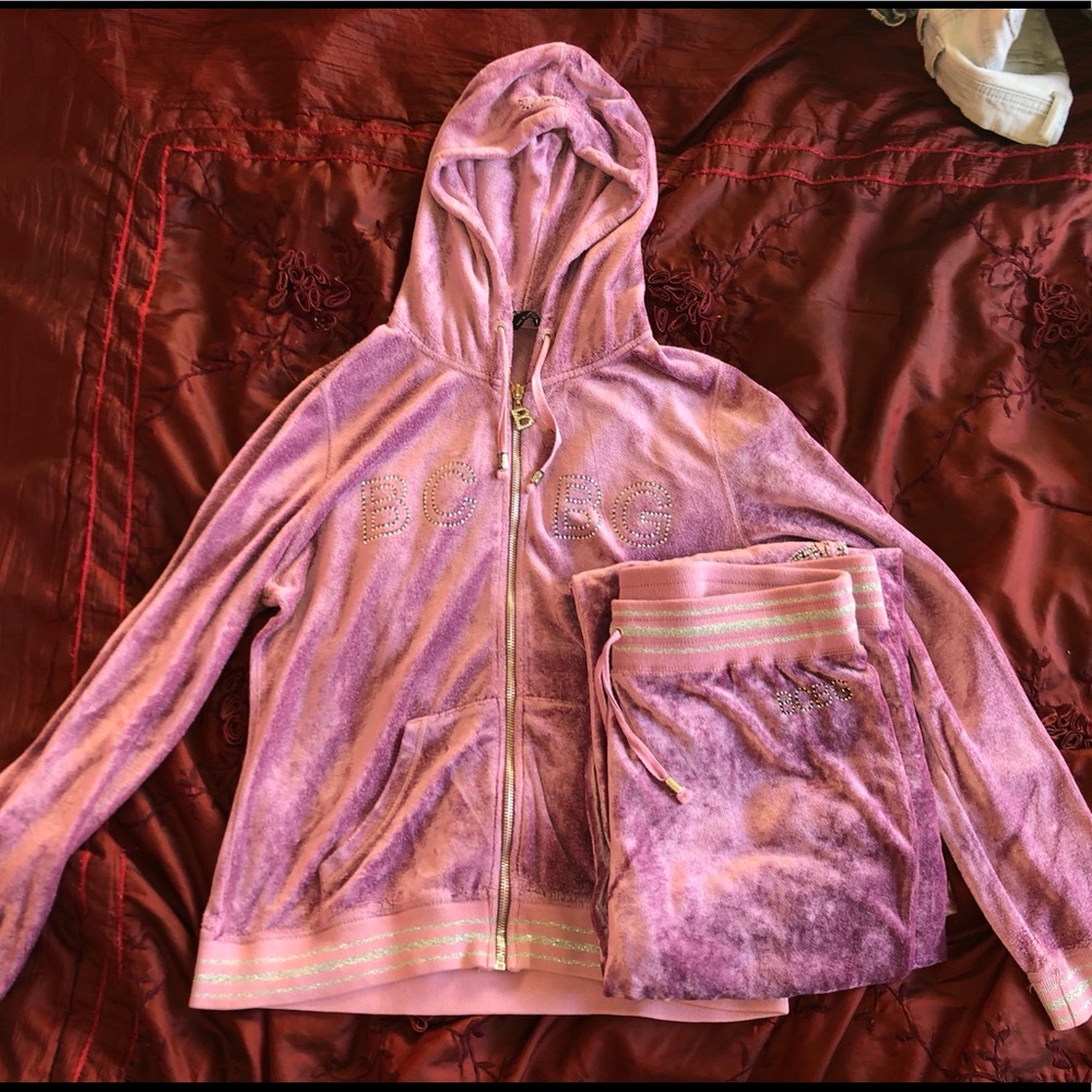 BCBG purple velvet rhinestone tracksuit set